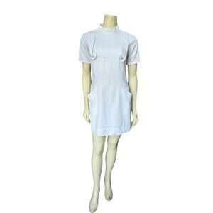Vintage 1960s Gogo White Mod Retro Suspender Collared Mini Dress S Medium 6 8